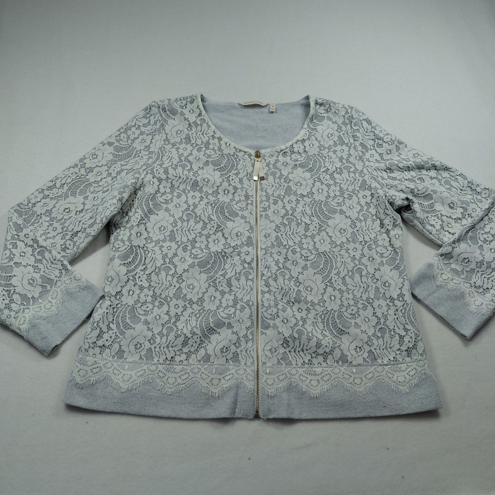 Soft Surroundings Grey White Floral Lace Overlay Zip Front Jacket XL - Picture 16 of 16